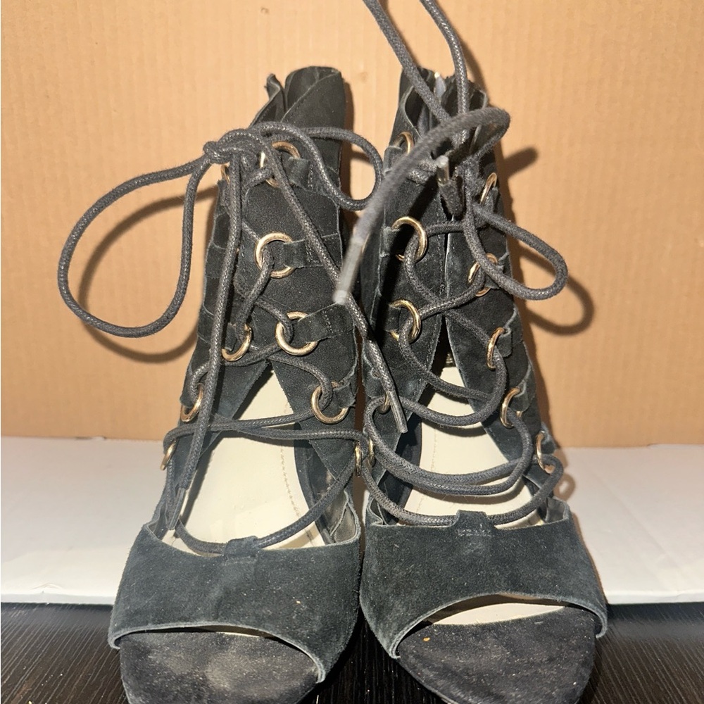 BCBGeneration Black Lace-Up Open-Toe Boots